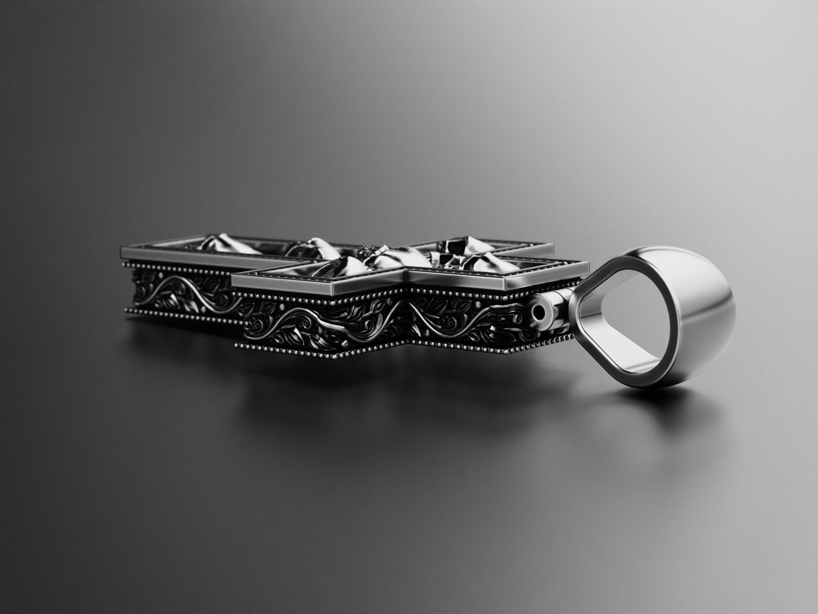 Cross with skulls and patterns 3D print model_15