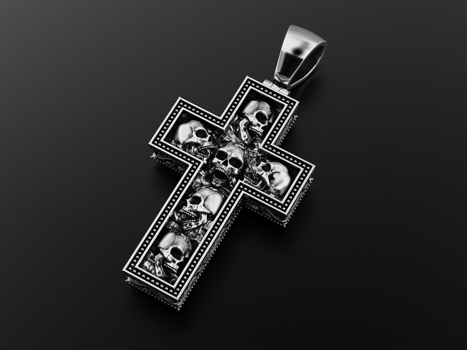 Cross with skulls and patterns 3D print model_8