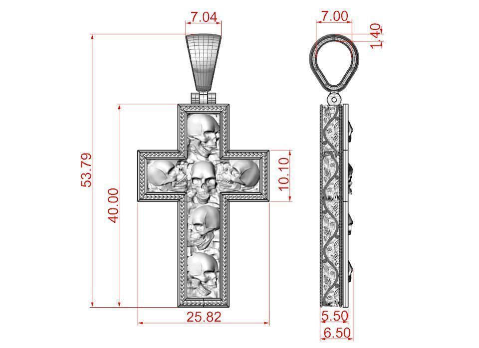 Cross with skulls and patterns 3D print model_5