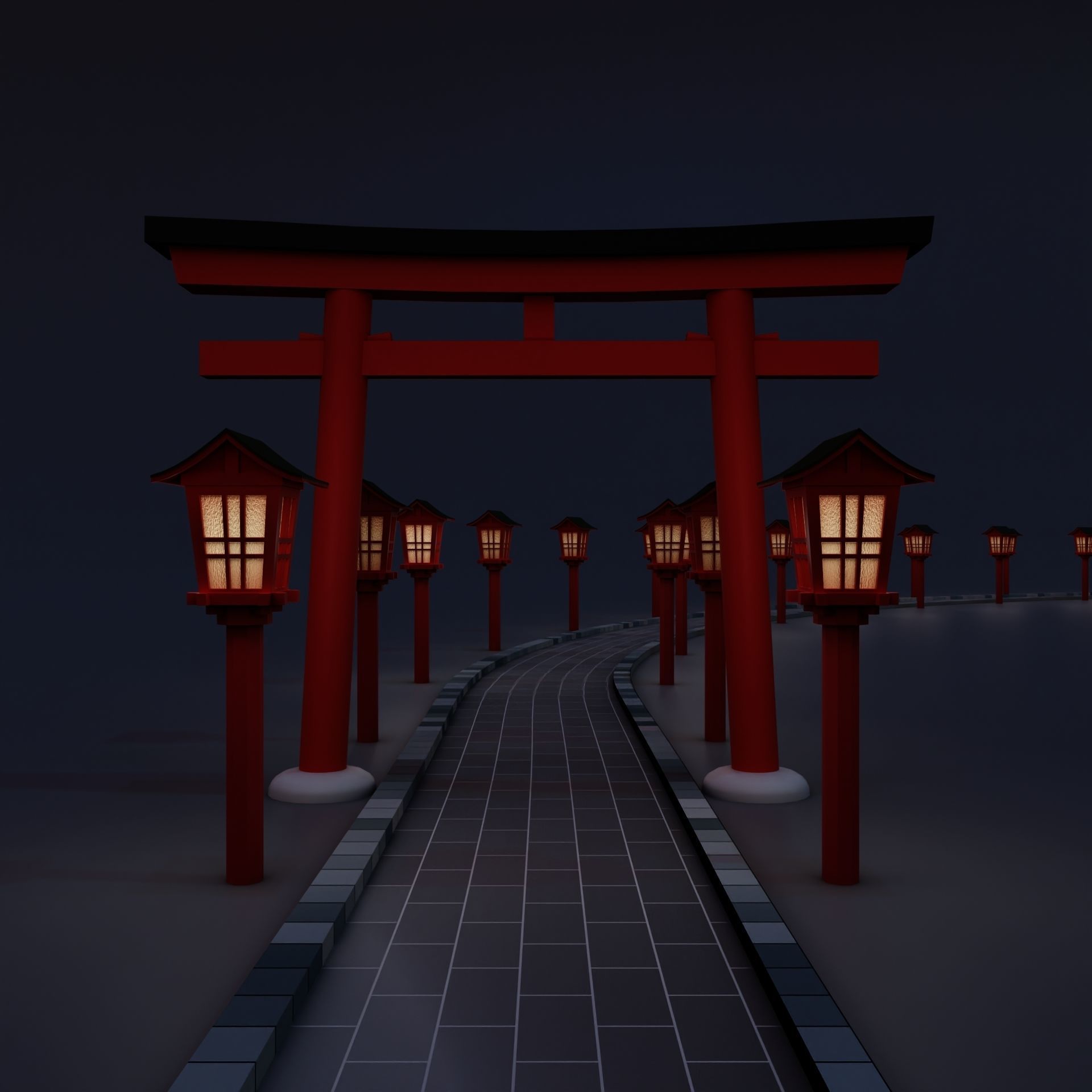 Tori Gate and a Shrine Lamp Free low-poly 3D model_6