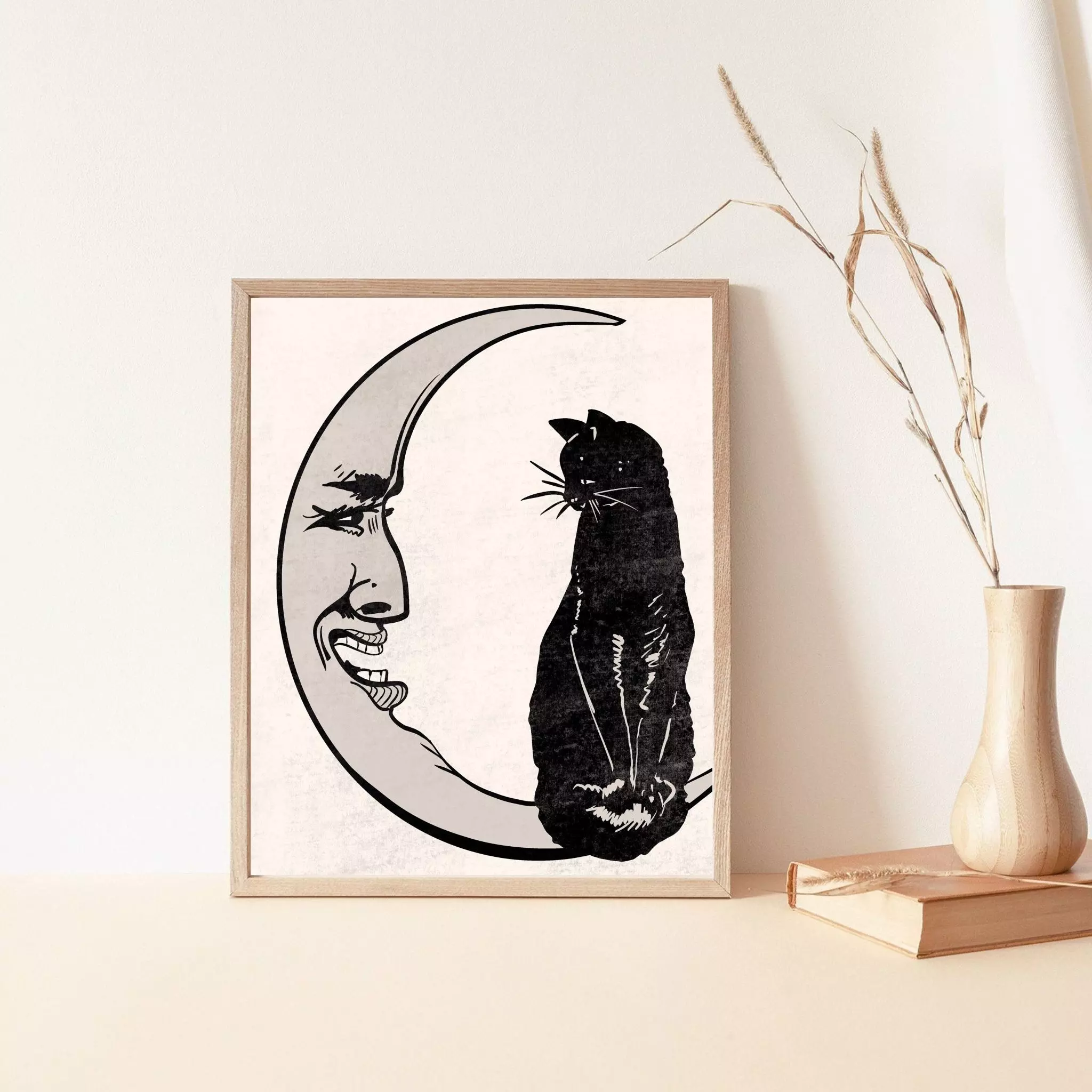 Moon and cat Digital walldecor black cat printable art 3D print model
