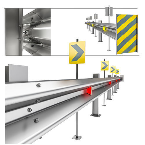Guard-Rail-01 metal barrier with stripes 3D model