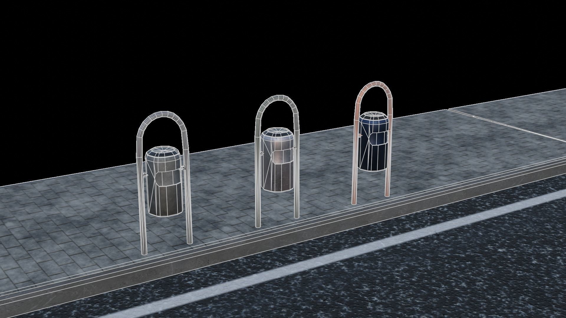 Trash Can - Street 3 Different Colors Low Poly 3D Model Low-poly 3D model_8