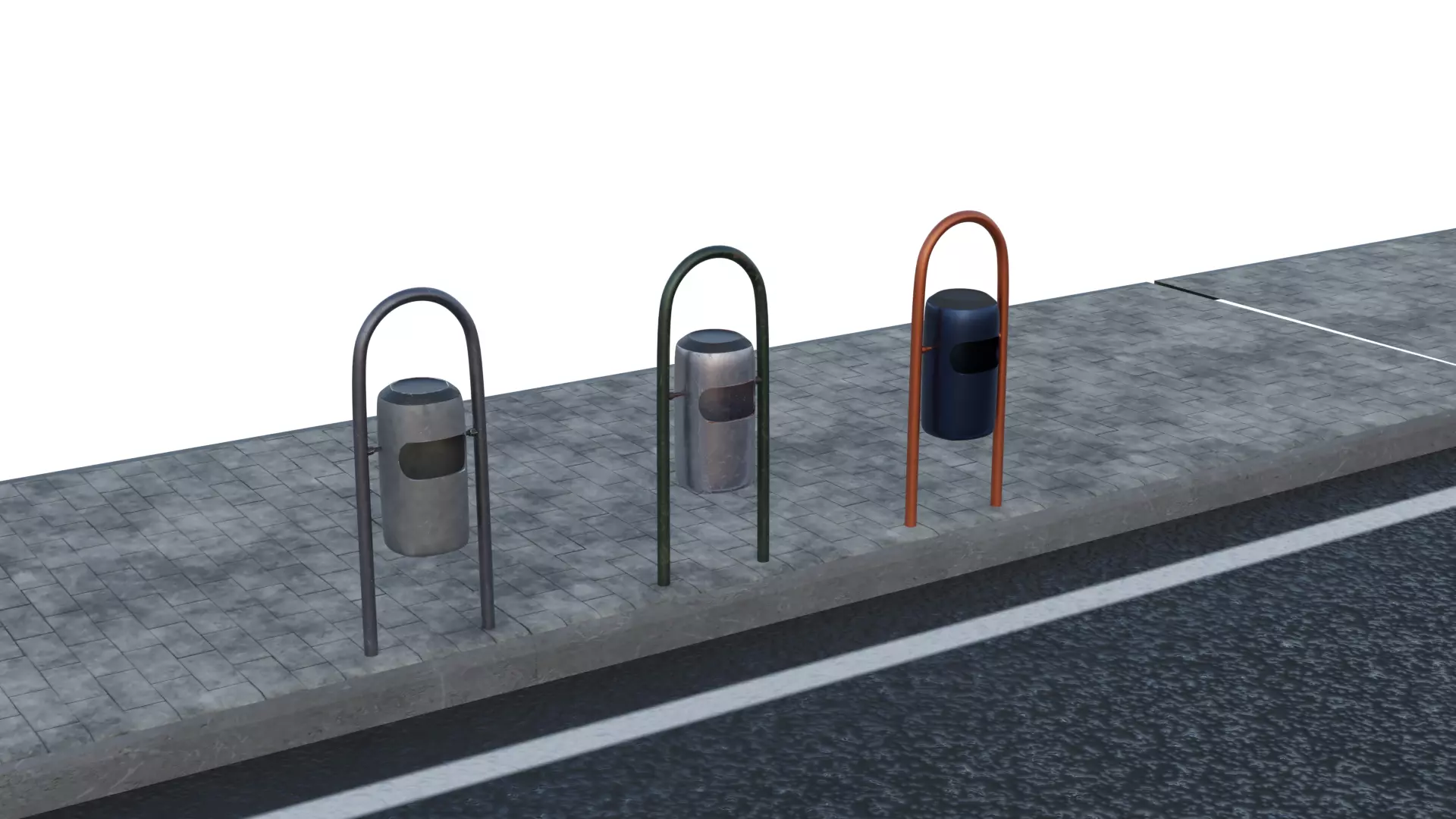 Trash Can - Street 3 Different Colors Low Poly 3D Model Low-poly 3D model_0