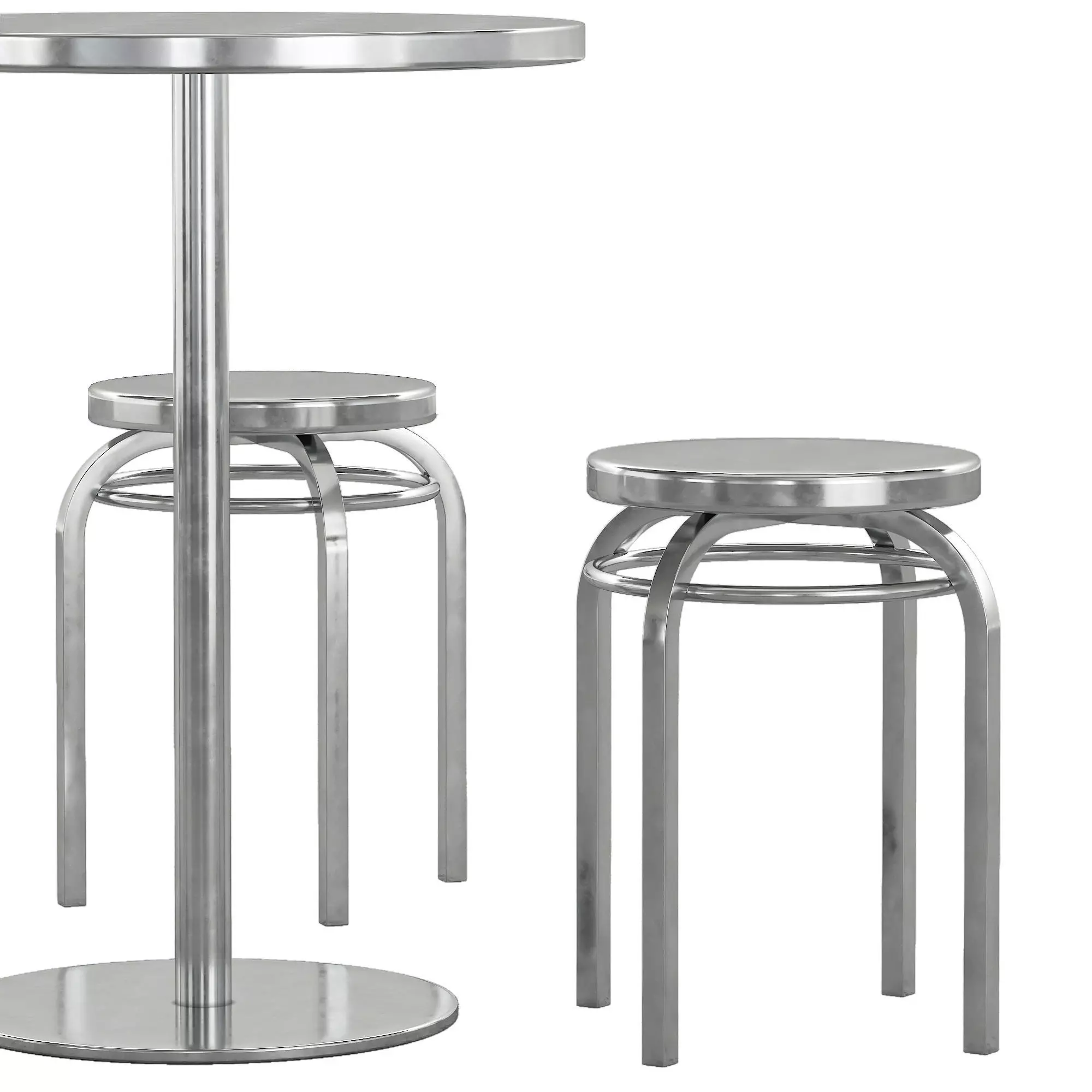 stainless steel table and chair 3D model_2