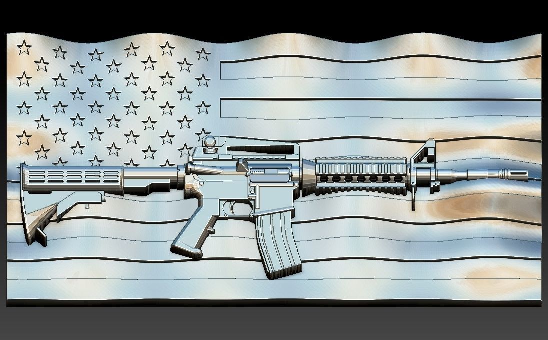 US flag with AR-15-M4A4 gun ar15 CNC artcam aspire 3d relief  3D model_1