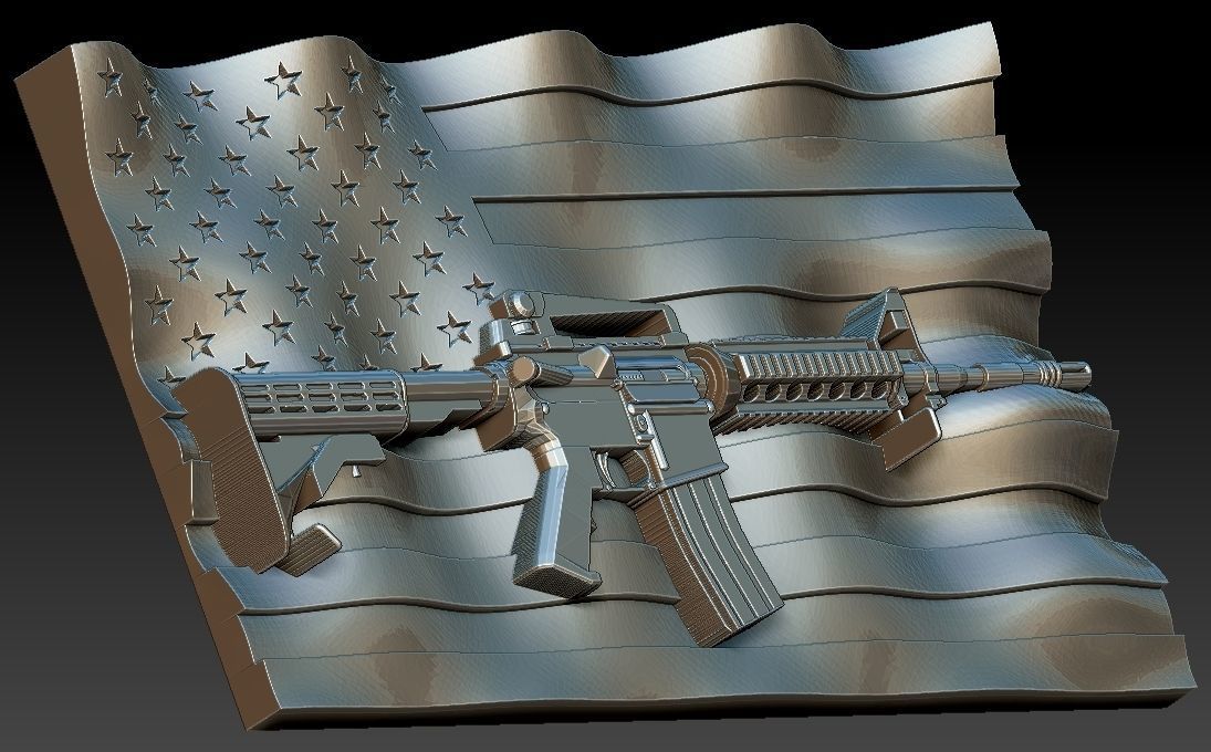 US flag with AR-15-M4A4 gun ar15 CNC artcam aspire 3d relief  3D model_3