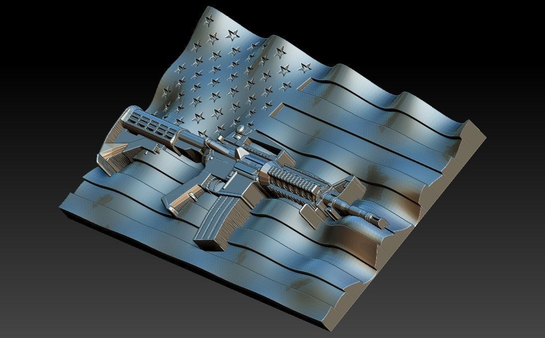 US flag with AR-15-M4A4 gun ar15 CNC artcam aspire 3d relief  3D model_2