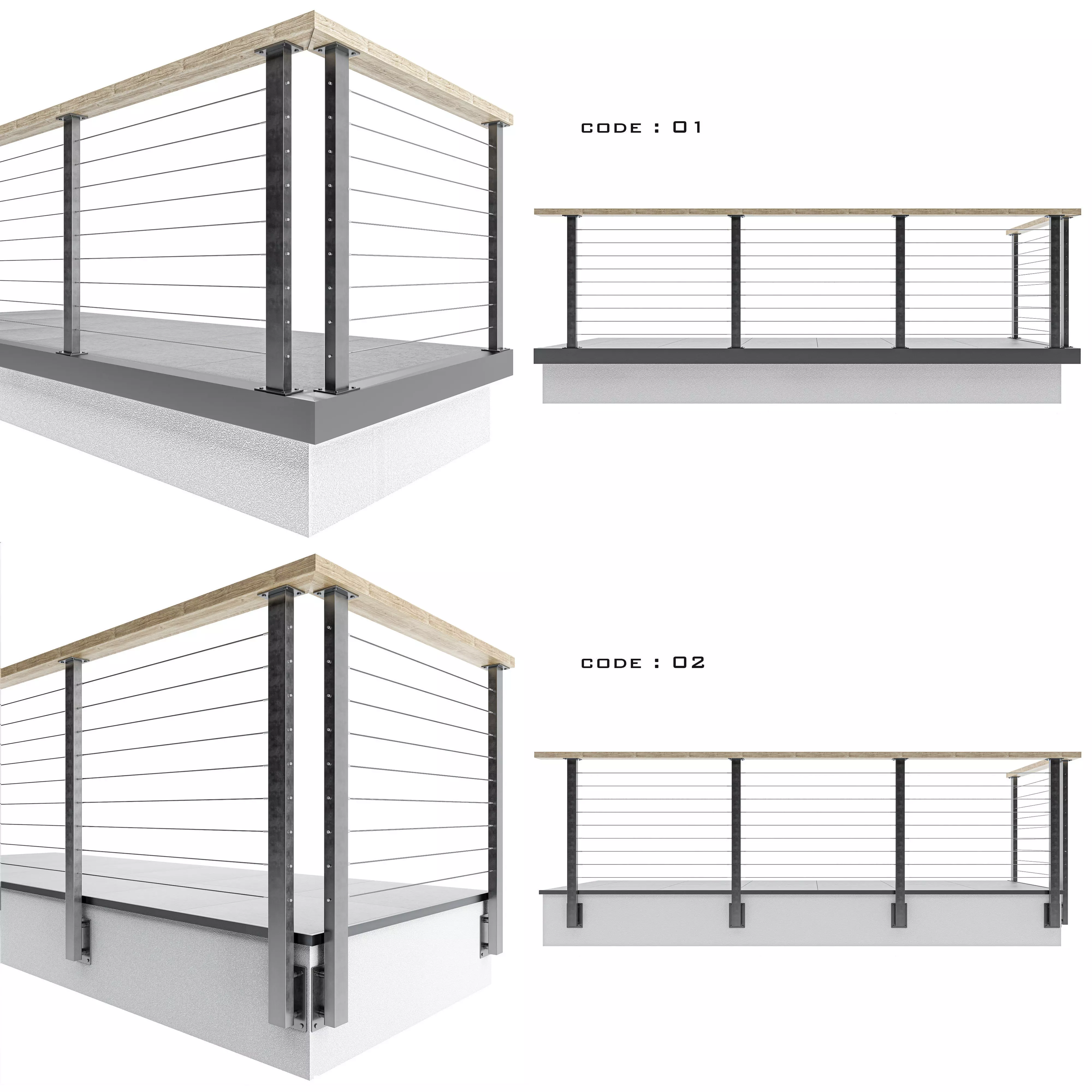Cable railing 3D model_0