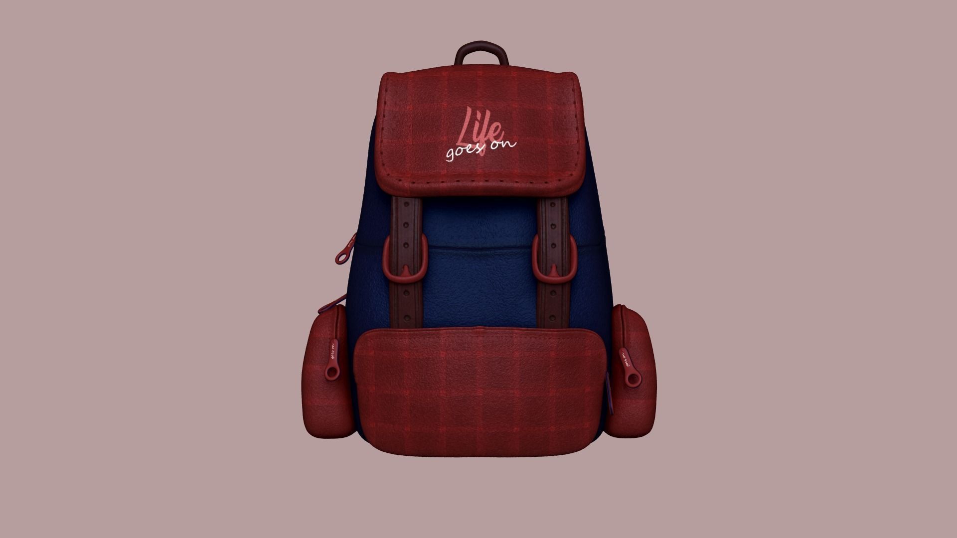 Blue Red Check Backpack - Character Clothing Low-poly 3D model_6