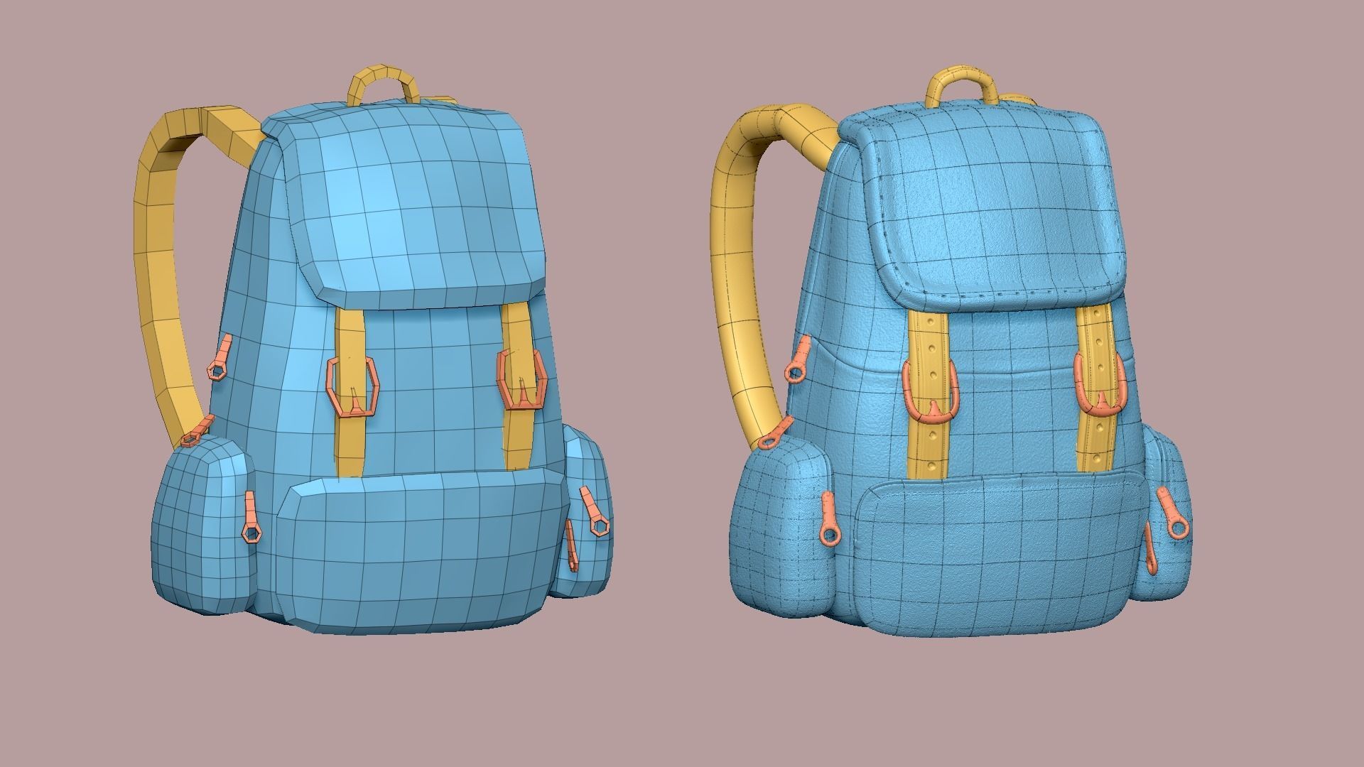 Blue Red Check Backpack - Character Clothing Low-poly 3D model_12