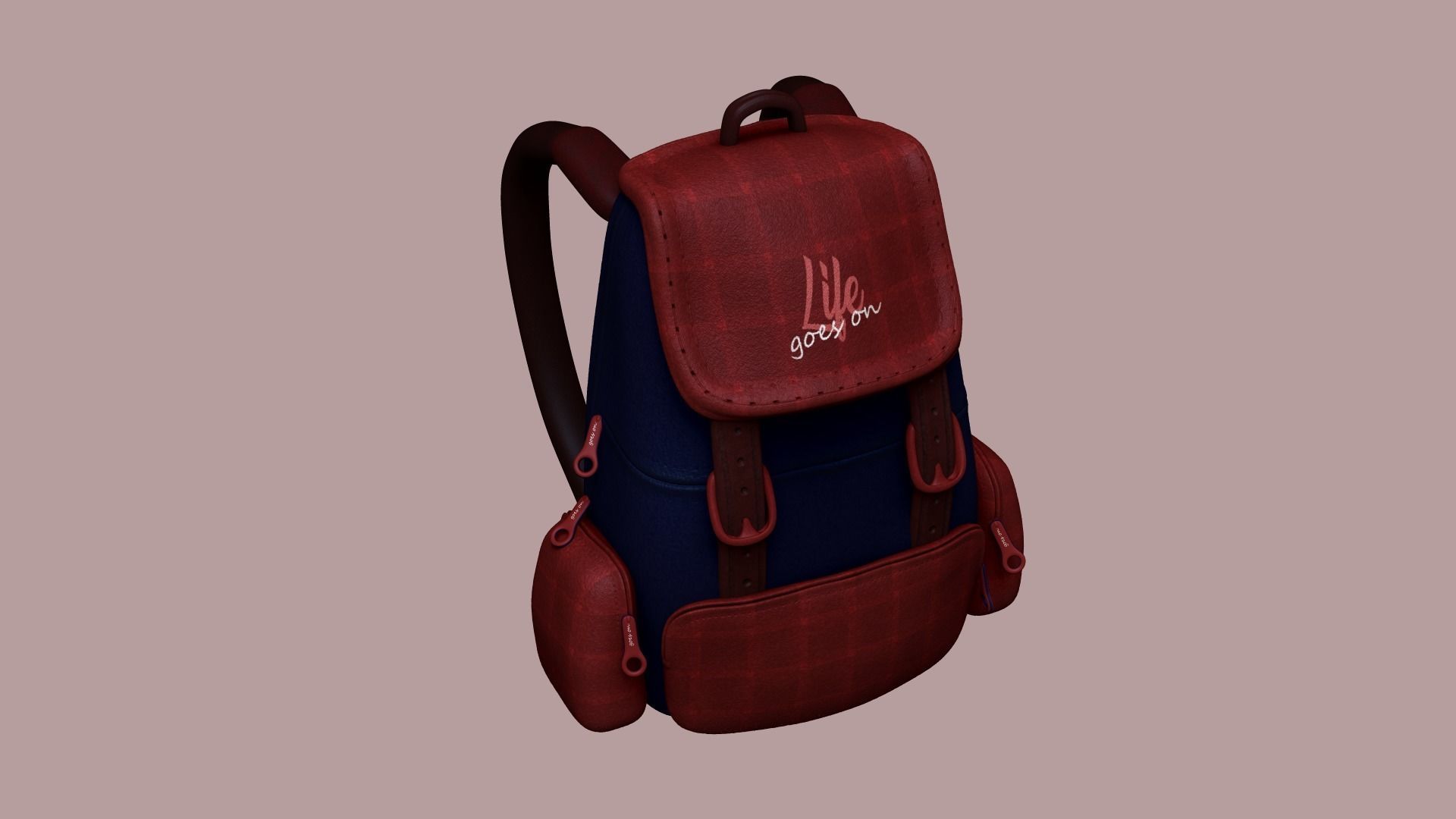 Blue Red Check Backpack - Character Clothing Low-poly 3D model_1