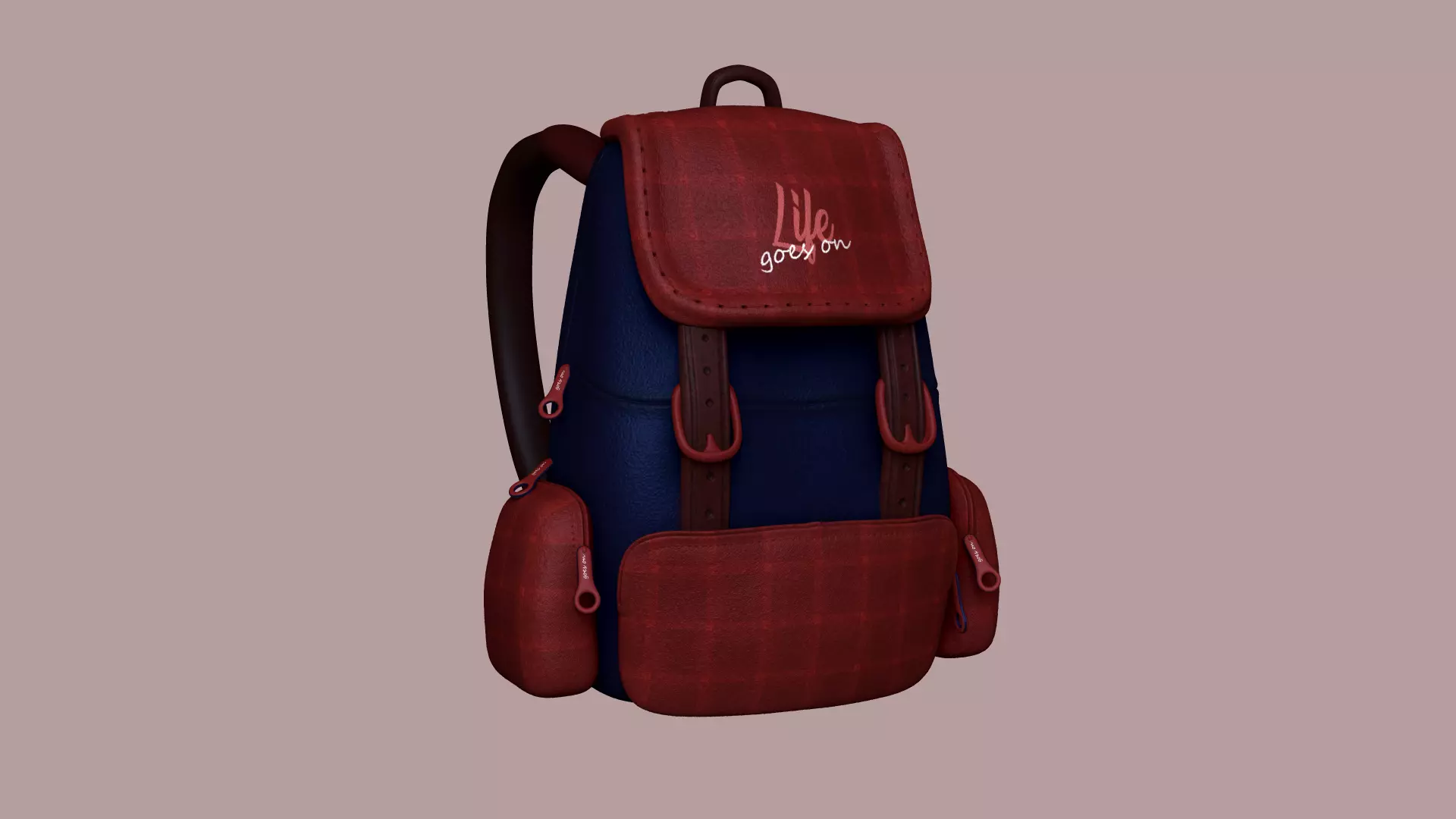 Blue Red Check Backpack - Character Clothing Low-poly 3D model_0