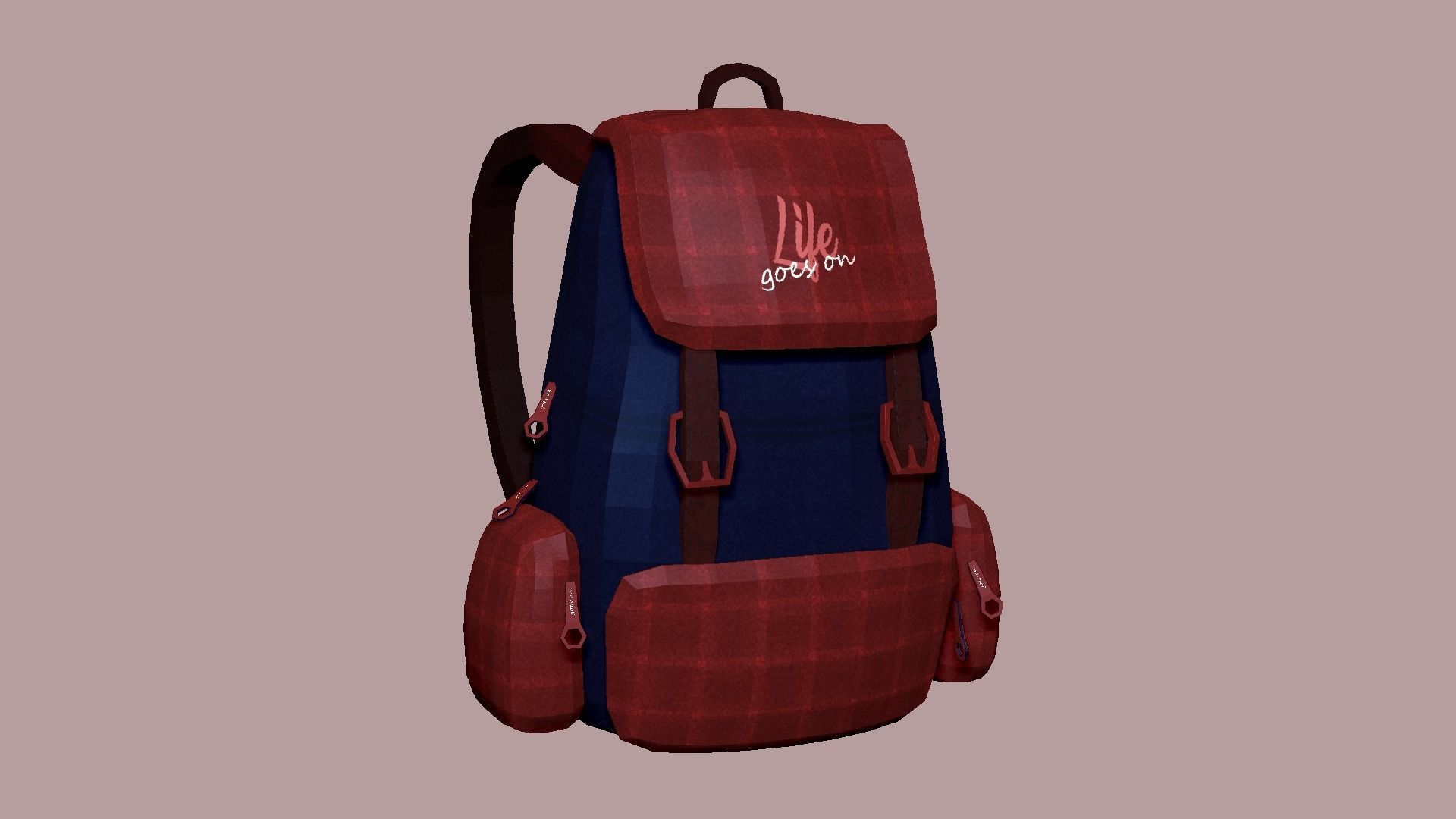 Blue Red Check Backpack - Character Clothing Low-poly 3D model_7