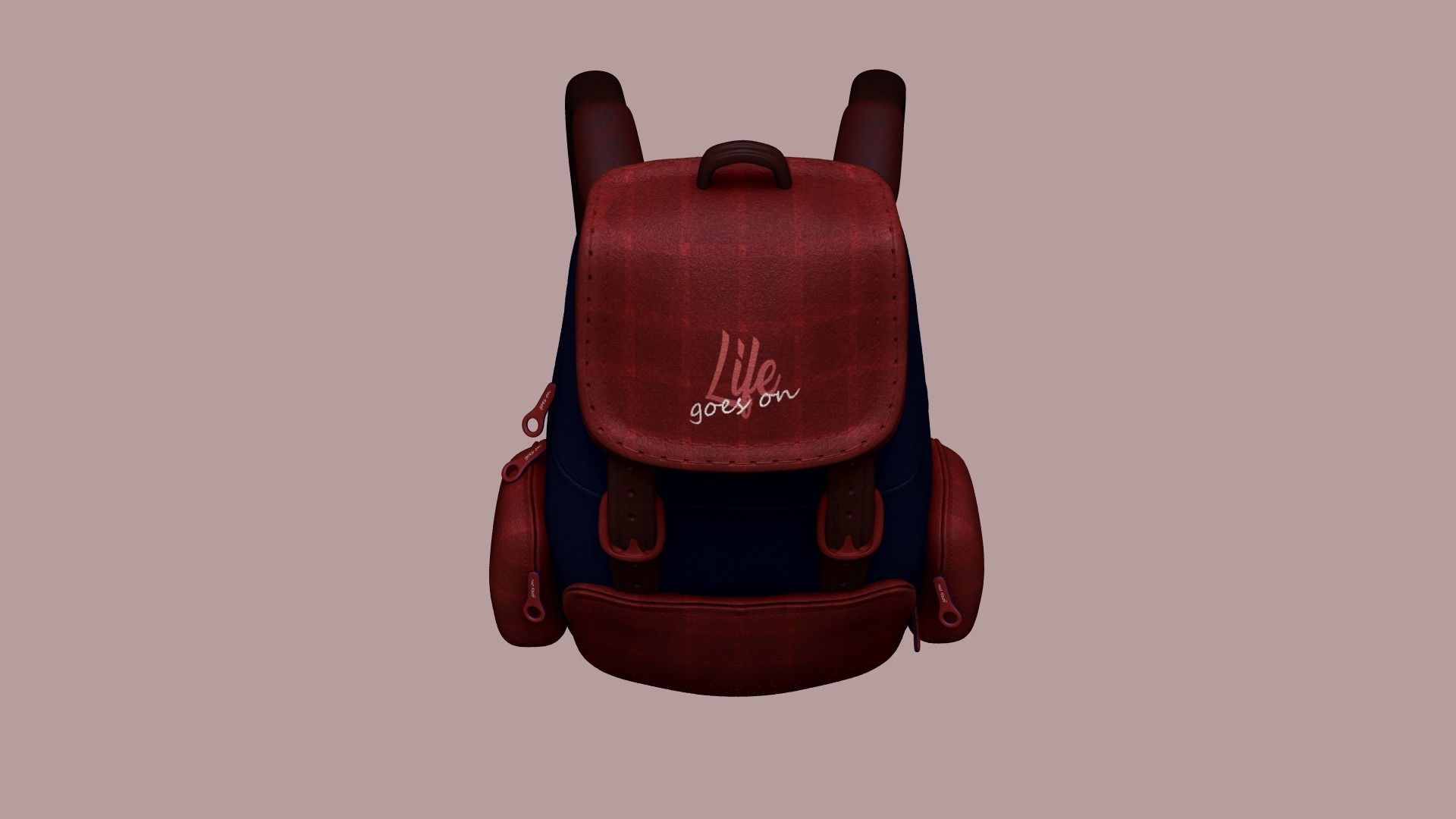 Blue Red Check Backpack - Character Clothing Low-poly 3D model_3