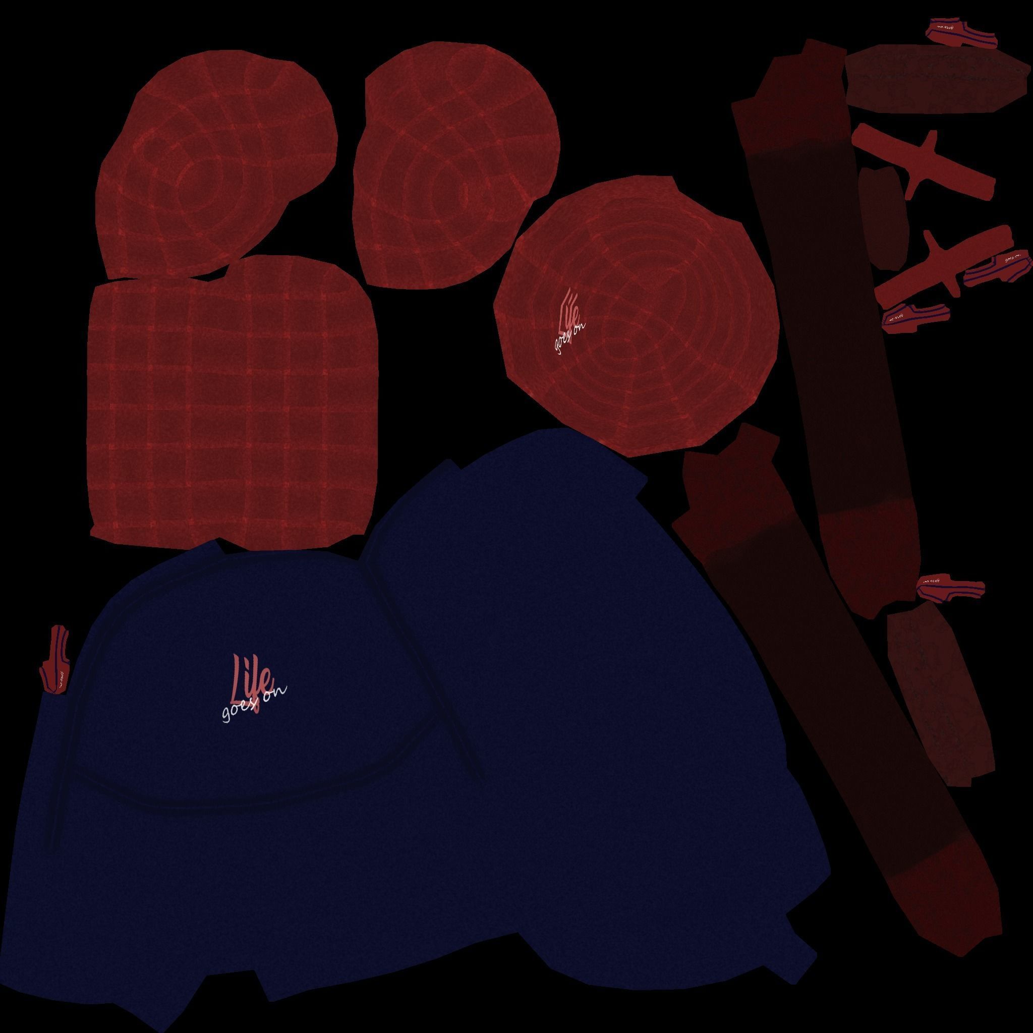 Blue Red Check Backpack - Character Clothing Low-poly 3D model_16