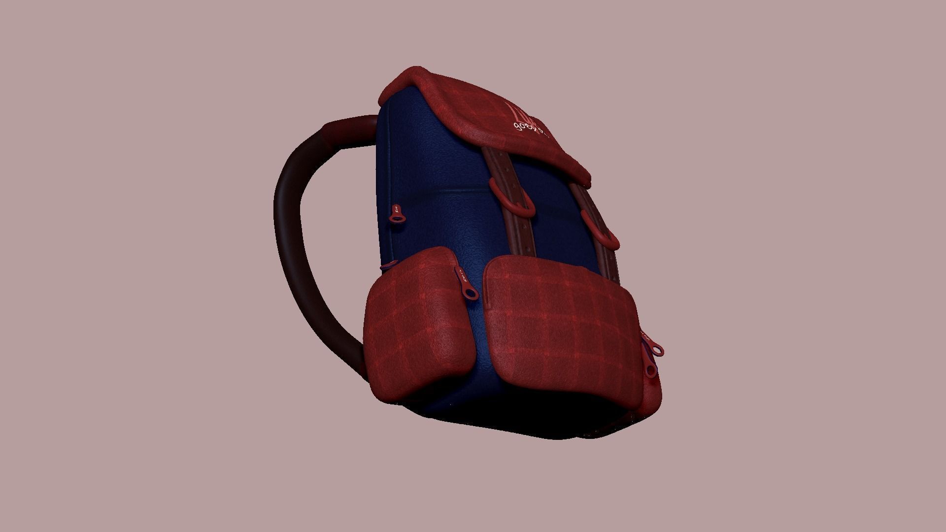 Blue Red Check Backpack - Character Clothing Low-poly 3D model_4