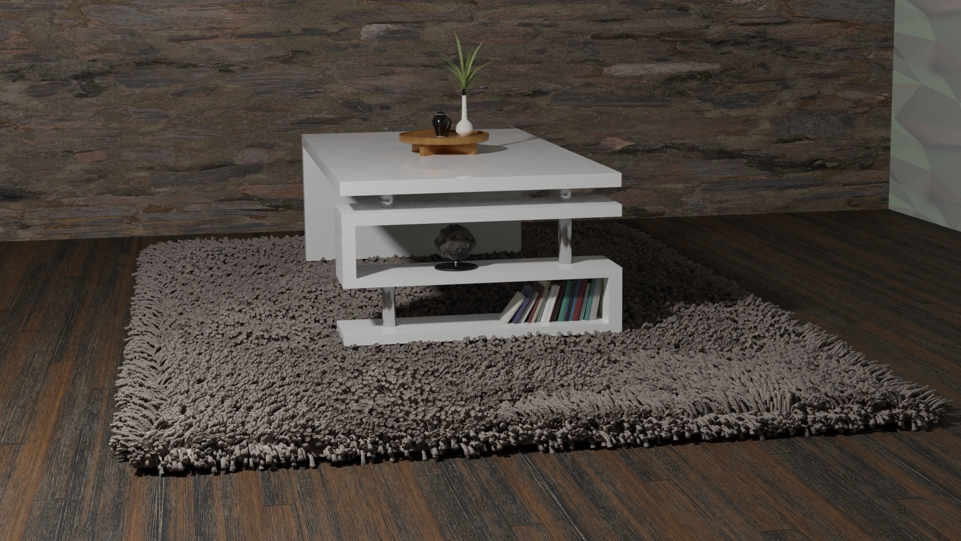 Table coffee with bookshelf 3D model_2