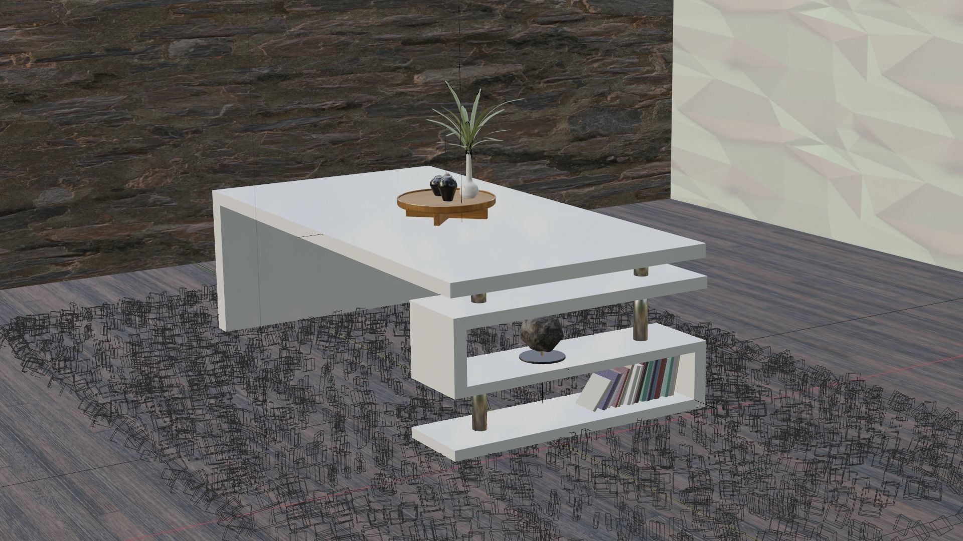 Table coffee with bookshelf 3D model_5