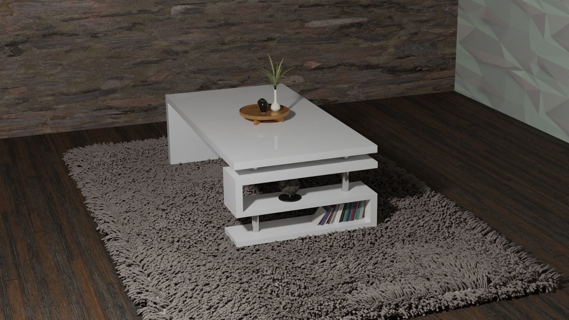 Table coffee with bookshelf 3D model_3