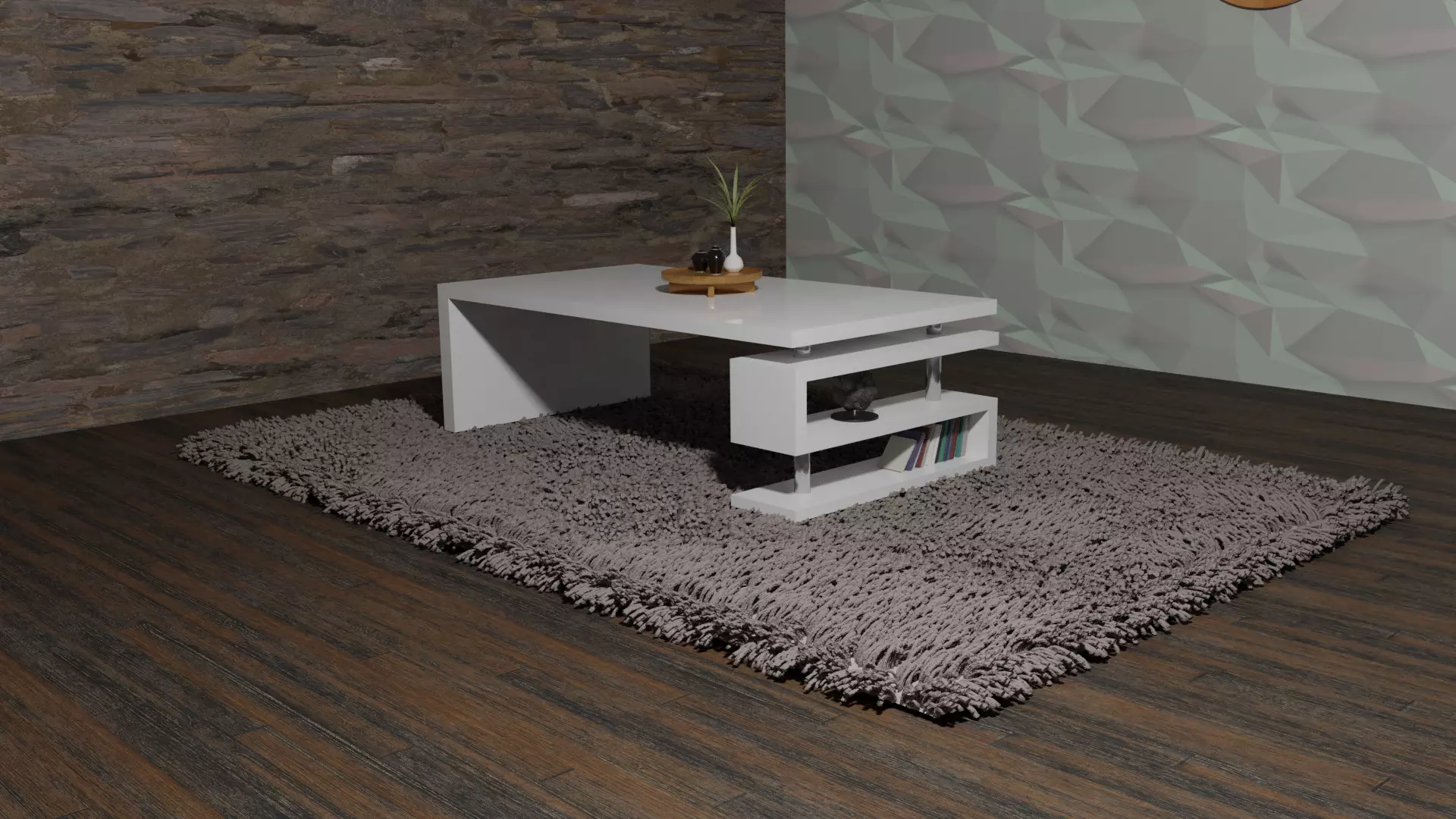 Table coffee with bookshelf 3D model_0