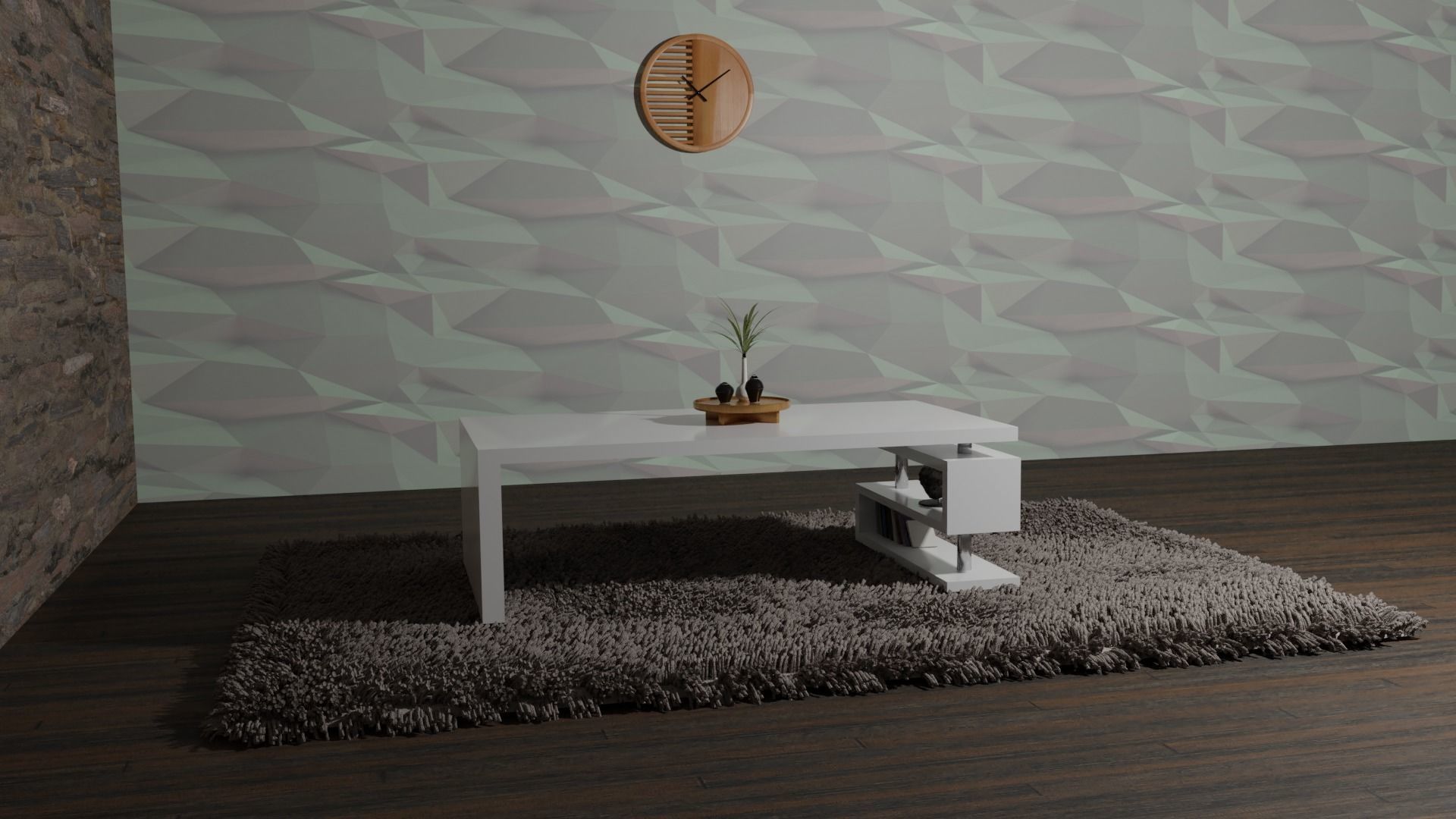 Table coffee with bookshelf 3D model_1