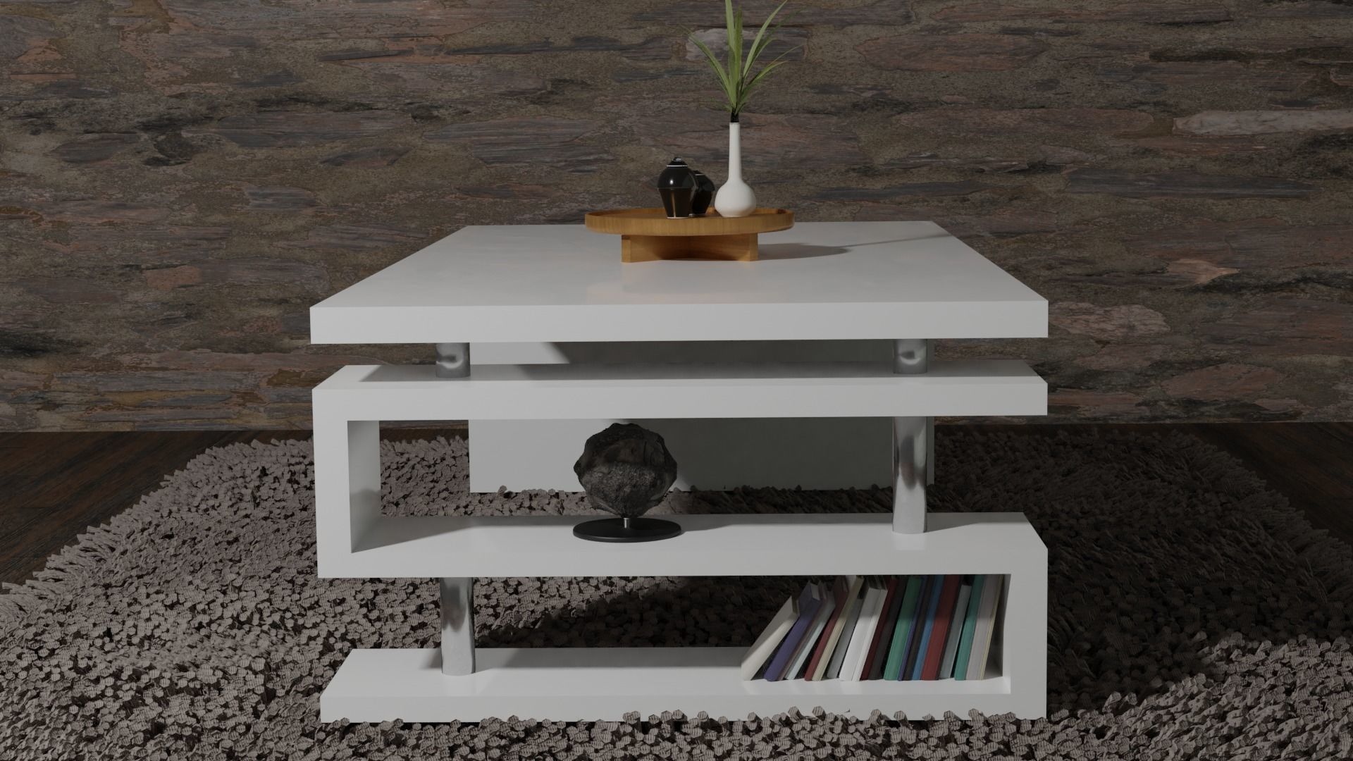 Table coffee with bookshelf 3D model_4