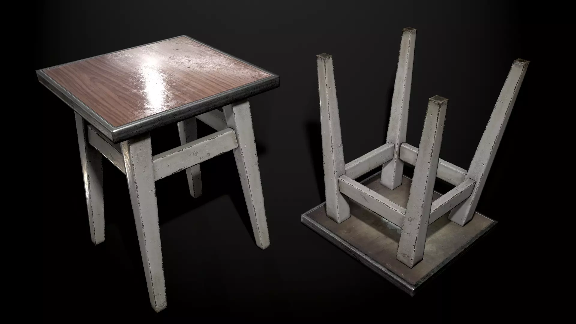 Old stool Low-poly 3D model_0
