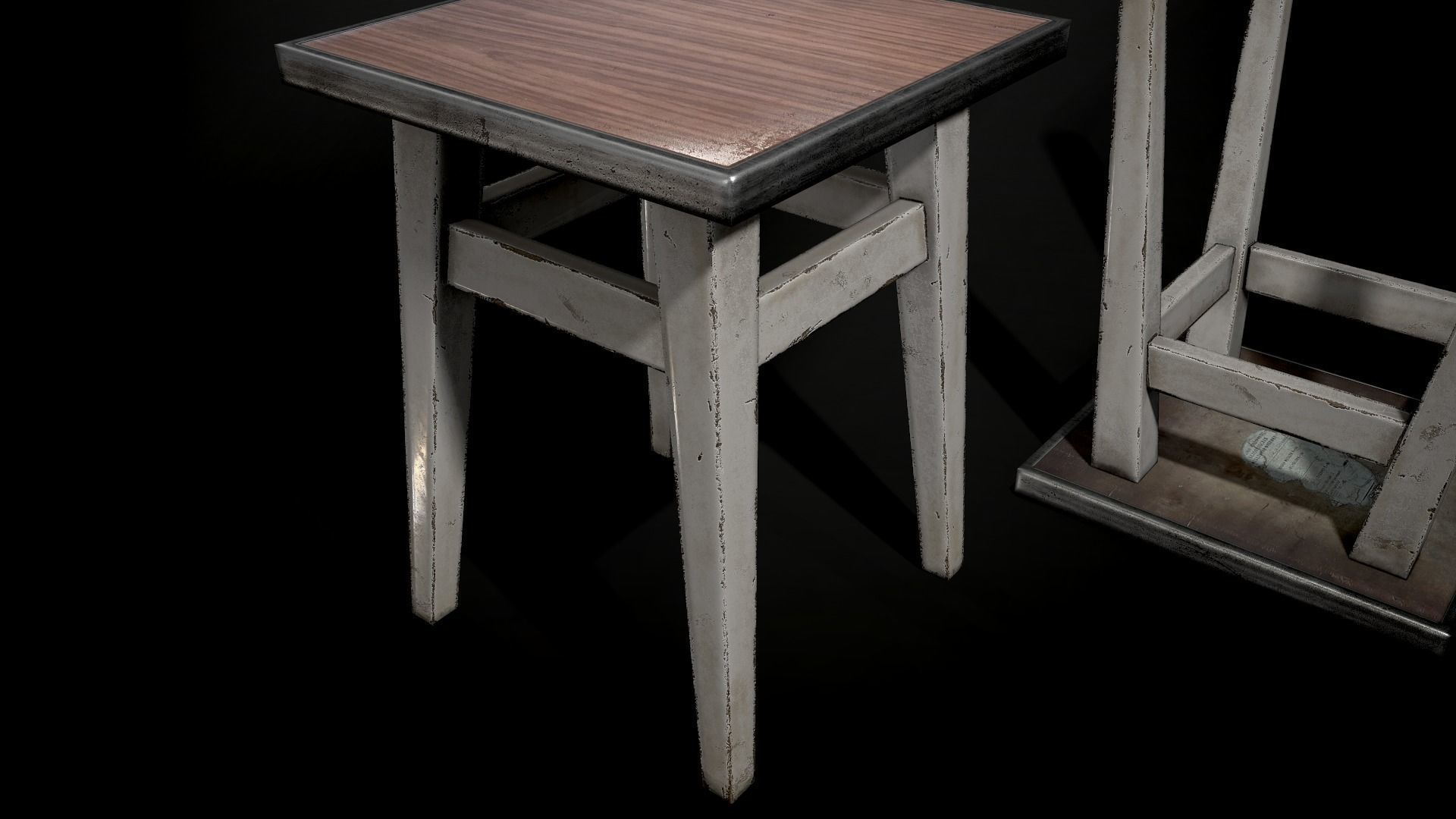Old stool Low-poly 3D model_3