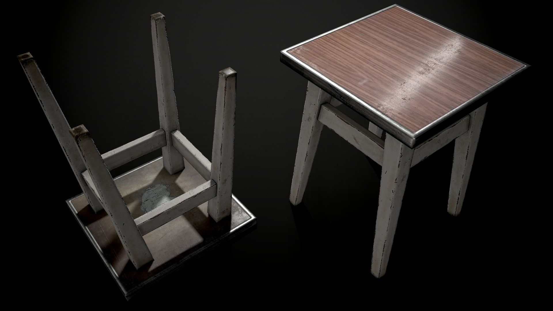 Old stool Low-poly 3D model_7