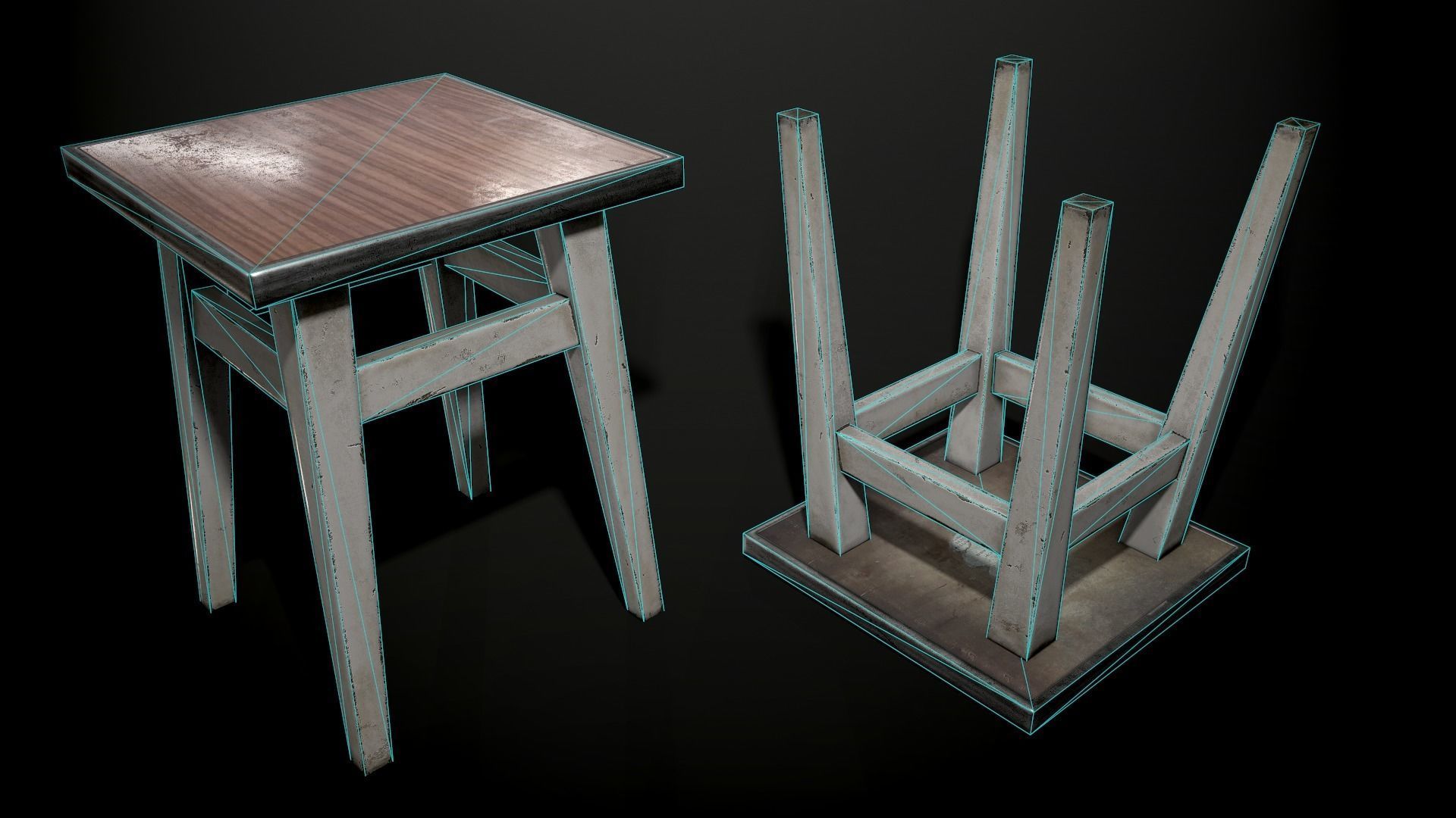 Old stool Low-poly 3D model_9