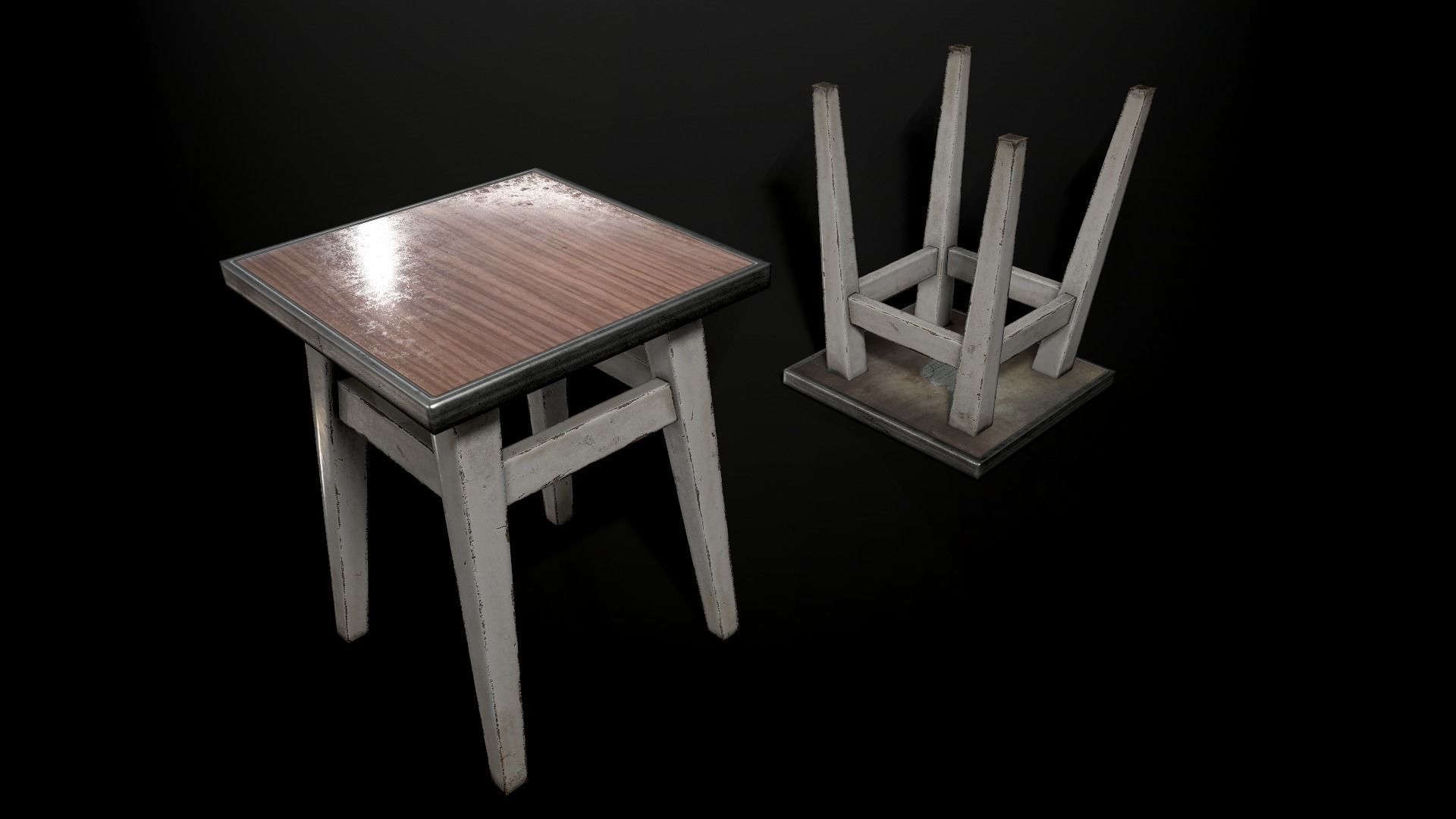 Old stool Low-poly 3D model_2