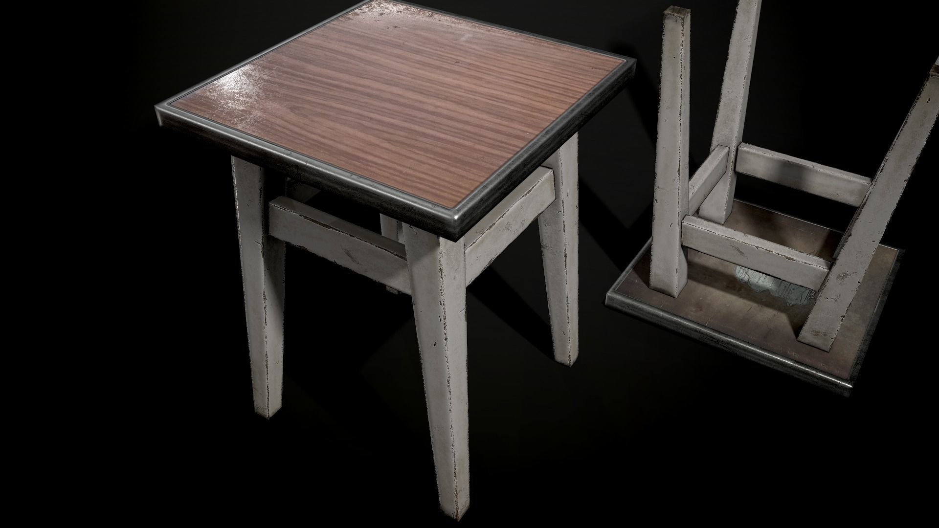 Old stool Low-poly 3D model_1