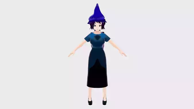 WITCH 3D MODEL ANIME CHARACTER KIRA T-POSE SHAPE KEYS Low-poly Low-poly 3D model