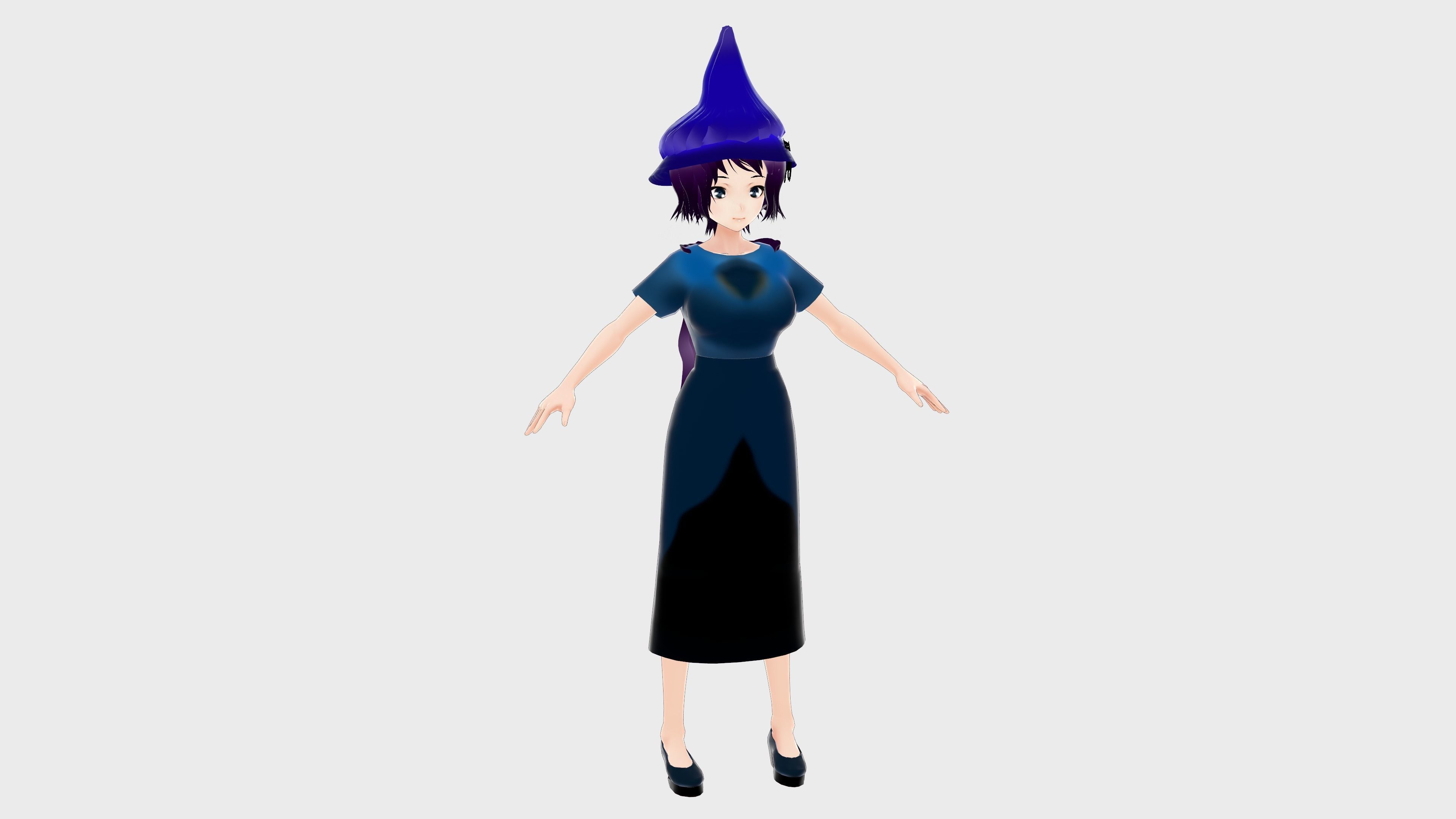 WITCH 3D MODEL ANIME CHARACTER KIRA T-POSE SHAPE KEYS Low-poly Low-poly 3D model_5