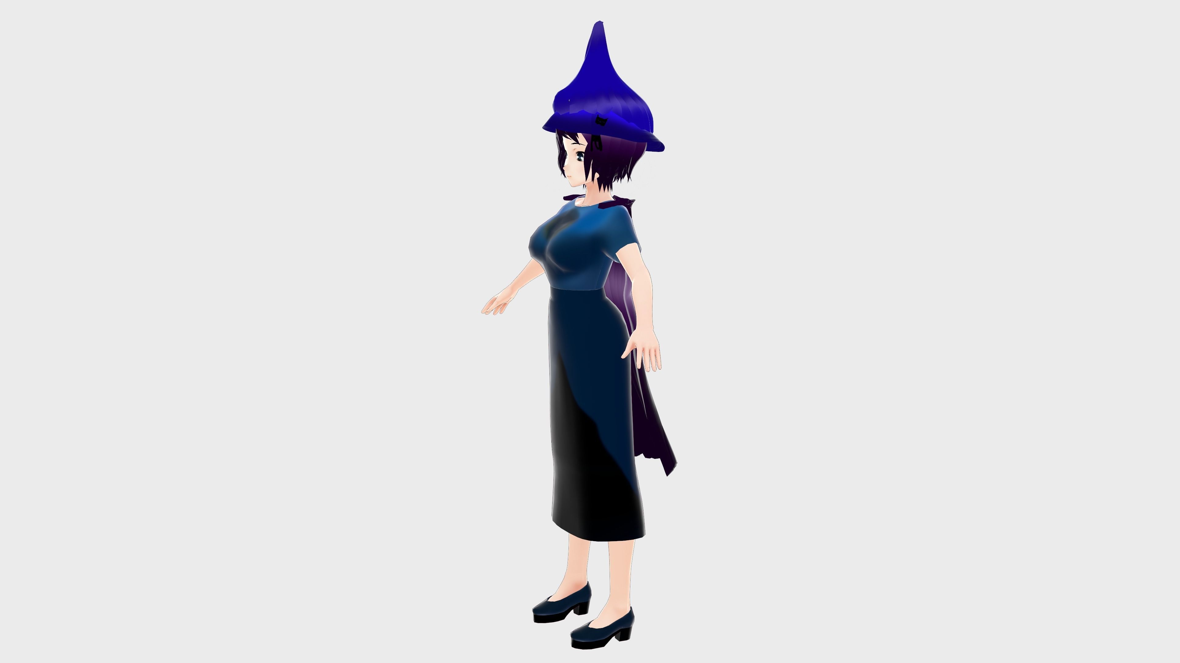 WITCH 3D MODEL ANIME CHARACTER KIRA T-POSE SHAPE KEYS Low-poly Low-poly 3D model_1