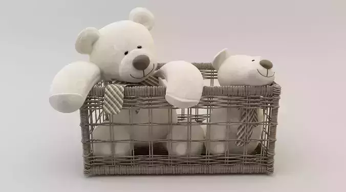 Bamboo basket and teddy bear