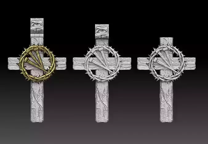 jesus cross crown thorns  pendant medallion bas relief