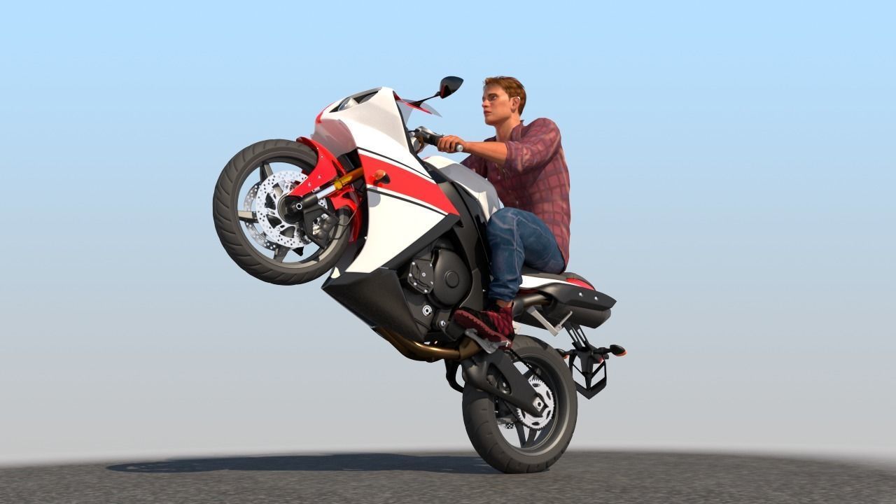 Full Rigged Rider with Motorbike Model 3D model_1
