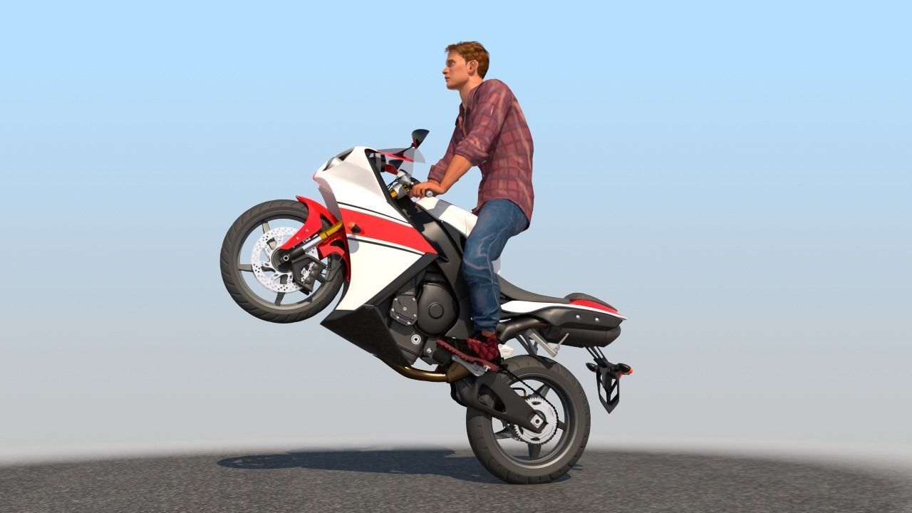 Full Rigged Rider with Motorbike Model 3D model_2