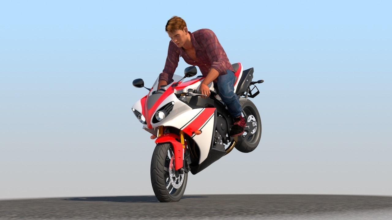 Full Rigged Rider with Motorbike Model 3D model_5