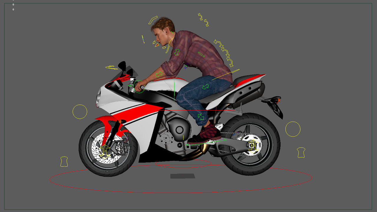 Full Rigged Rider with Motorbike Model 3D model_34