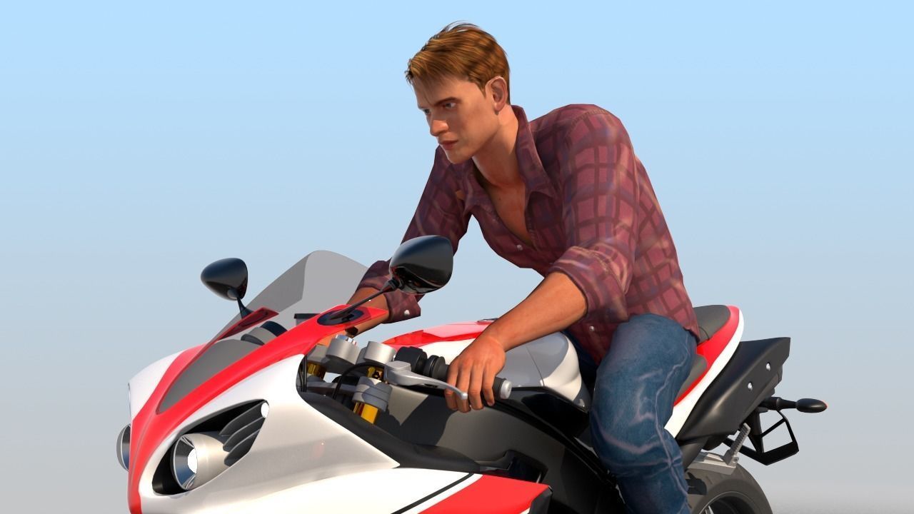 Full Rigged Rider with Motorbike Model 3D model_22