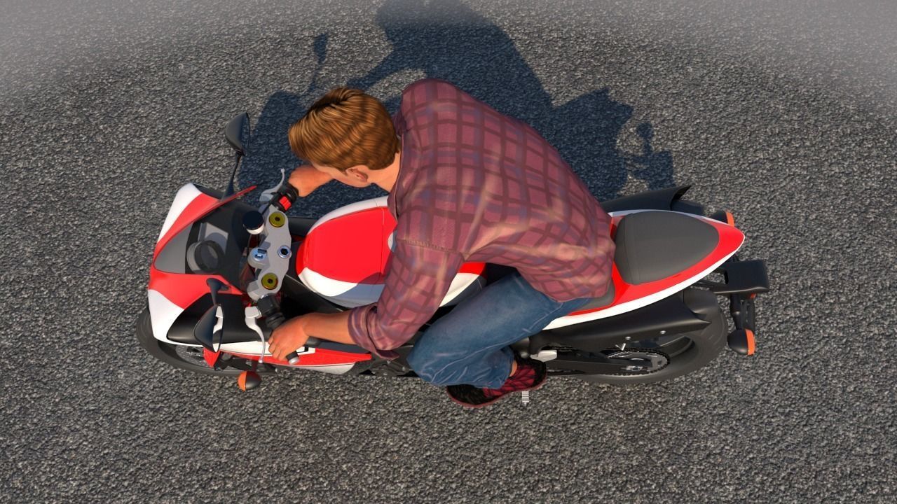 Full Rigged Rider with Motorbike Model 3D model_12