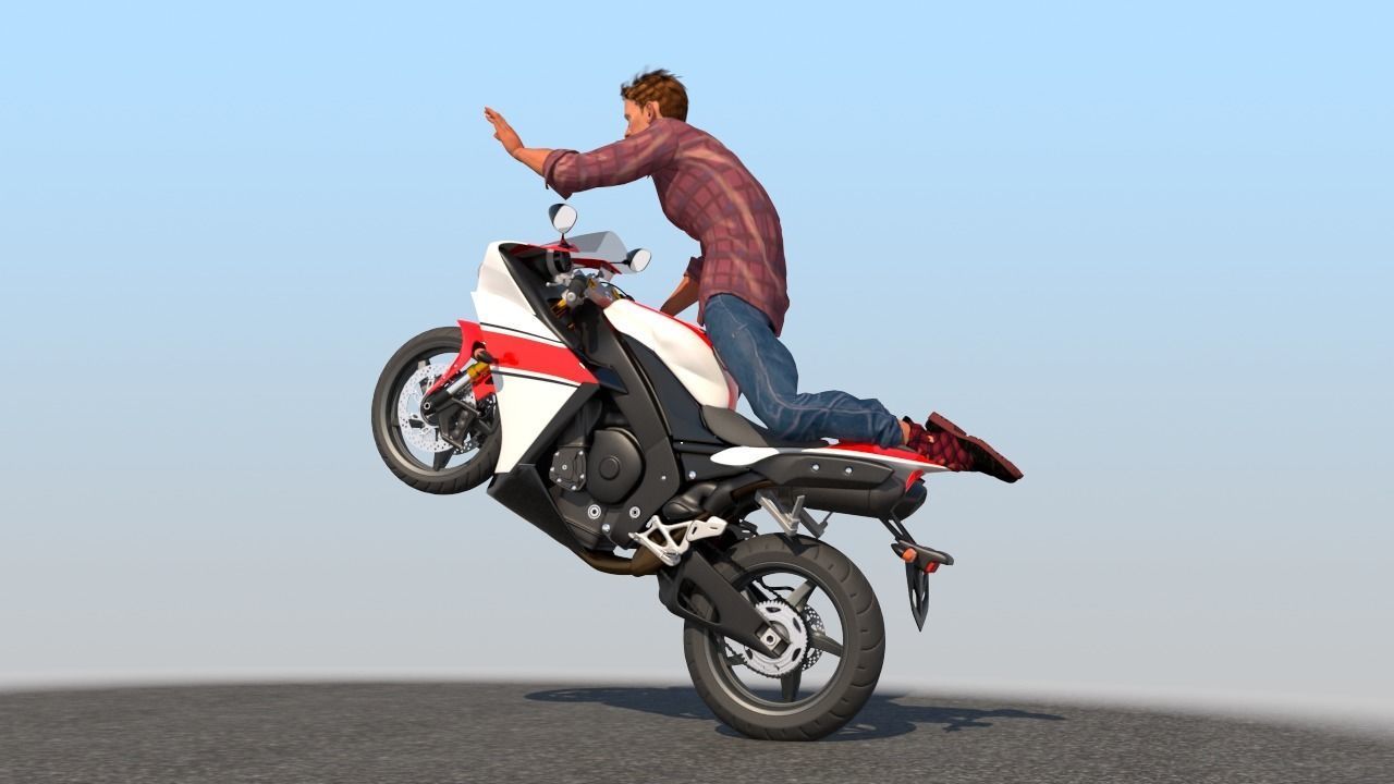 Full Rigged Rider with Motorbike Model 3D model_3