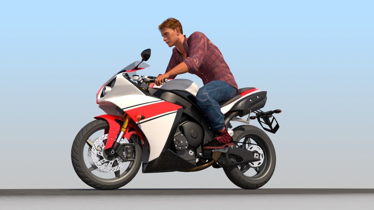 Full Rigged Rider with Motorbike Model 3D model_10