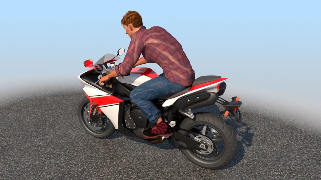 Full Rigged Rider with Motorbike Model 3D model_14