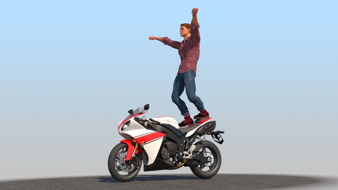 Full Rigged Rider with Motorbike Model 3D model_7
