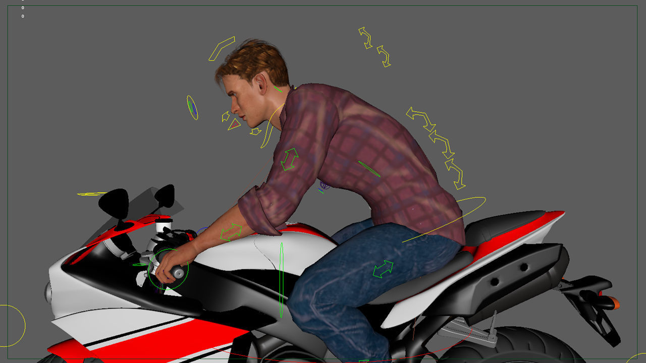 Full Rigged Rider with Motorbike Model 3D model_33