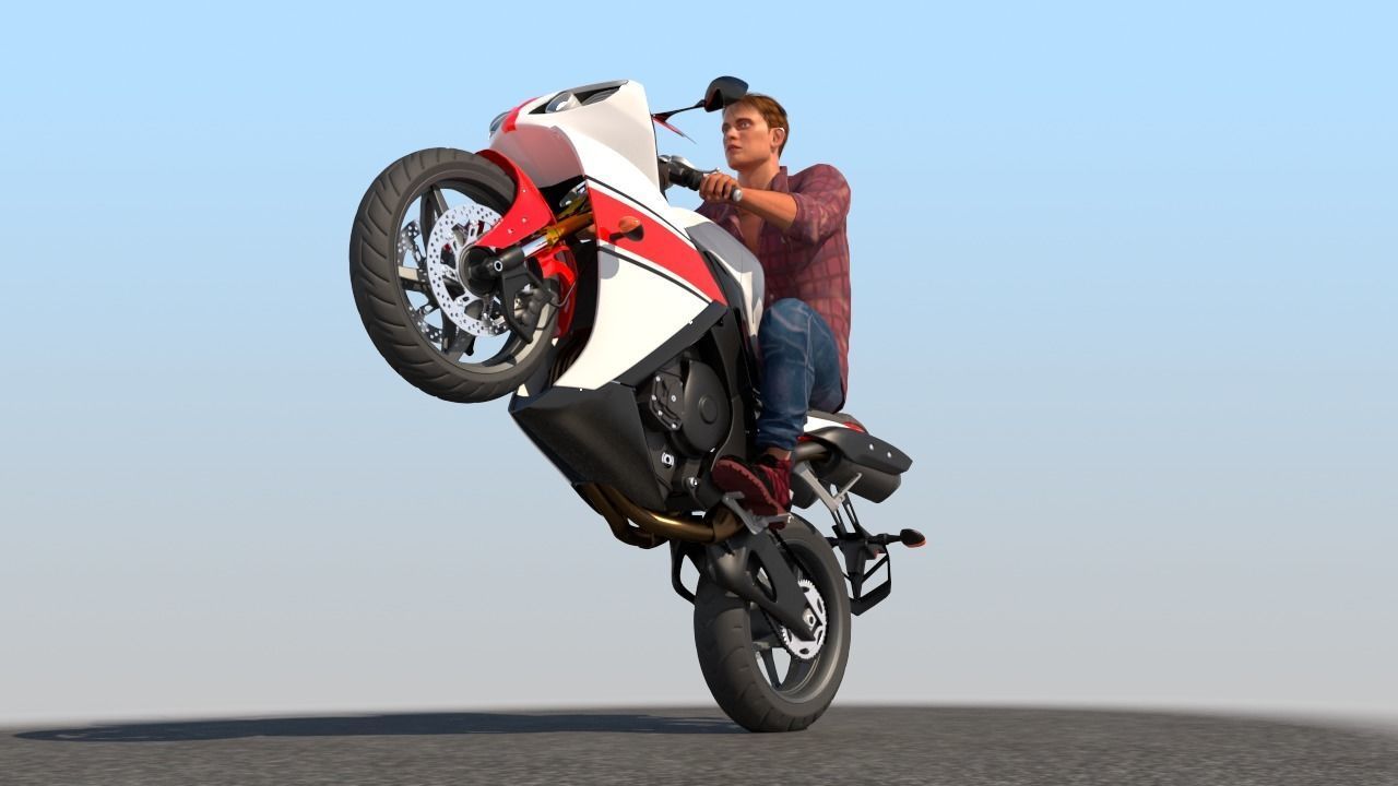 Full Rigged Rider with Motorbike Model 3D model_4